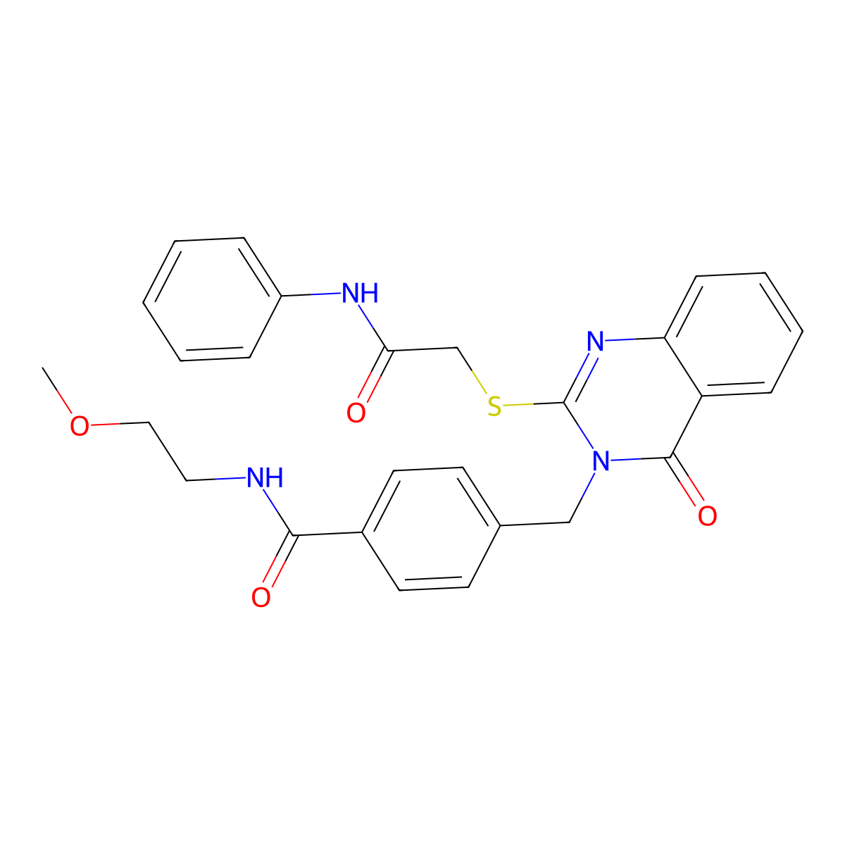 N-(2-methoxyethyl)-4-[(4-oxo-2-{[(phenylcarbamoyl)methyl]sulfanyl}-3,4-dihydroquinazolin-3-yl)methyl]benzamide molecular structure, CAS 1115324-29-2