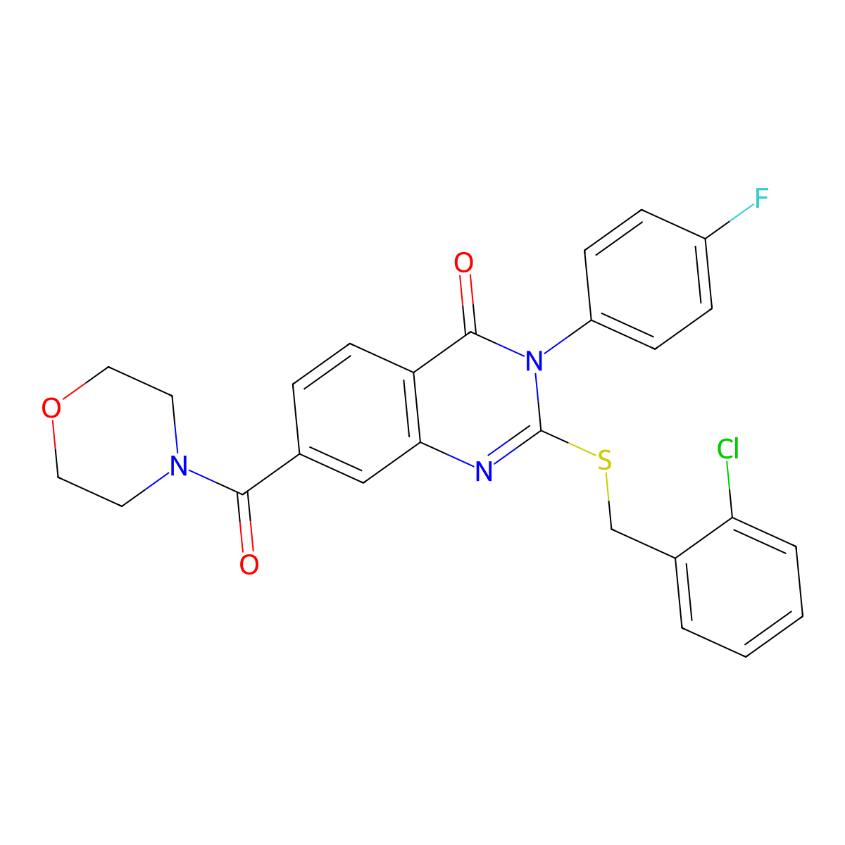 2-[(2-chlorobenzyl)thio]-3-(4-fluorophenyl)-7-(morpholin-4-ylcarbonyl)quinazolin-4(3H)-one molecular structure, CAS 1115332-20-1