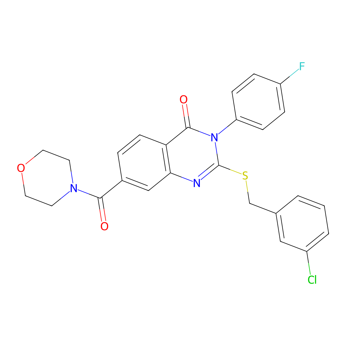 2-[(3-chlorobenzyl)thio]-3-(4-fluorophenyl)-7-(morpholin-4-ylcarbonyl)quinazolin-4(3H)-one molecular structure, CAS 1115332-21-2