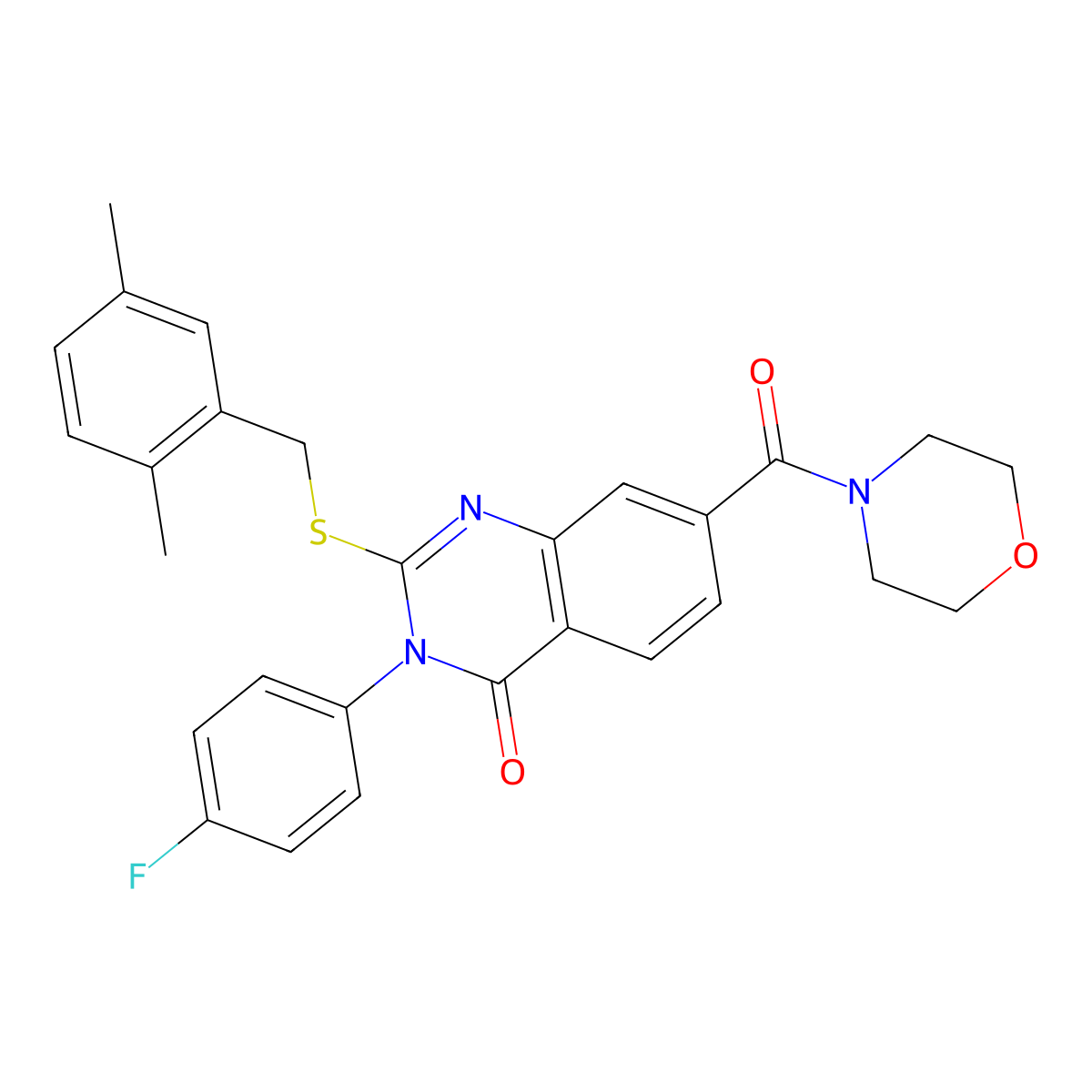 2-((2,5-dimethylbenzyl)thio)-3-(4-fluorophenyl)-7-(morpholine-4-carbonyl)quinazolin-4(3H)-one molecular structure, CAS 1115332-22-3