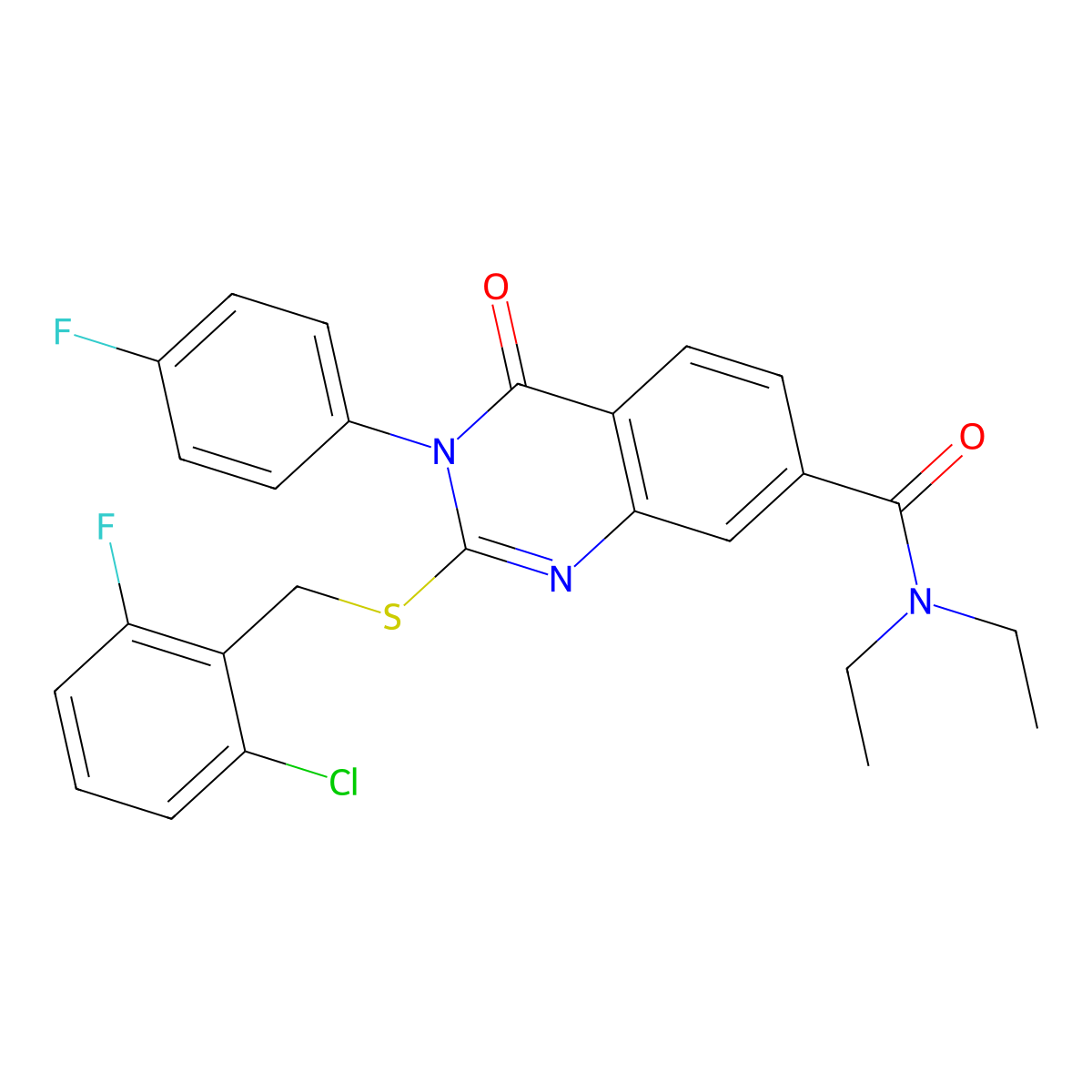 2-((2-chloro-6-fluorobenzyl)thio)-N,N-diethyl-3-(4-fluorophenyl)-4-oxo-3,4-dihydroquinazoline-7-carboxamide molecular structure, CAS 1115332-25-6