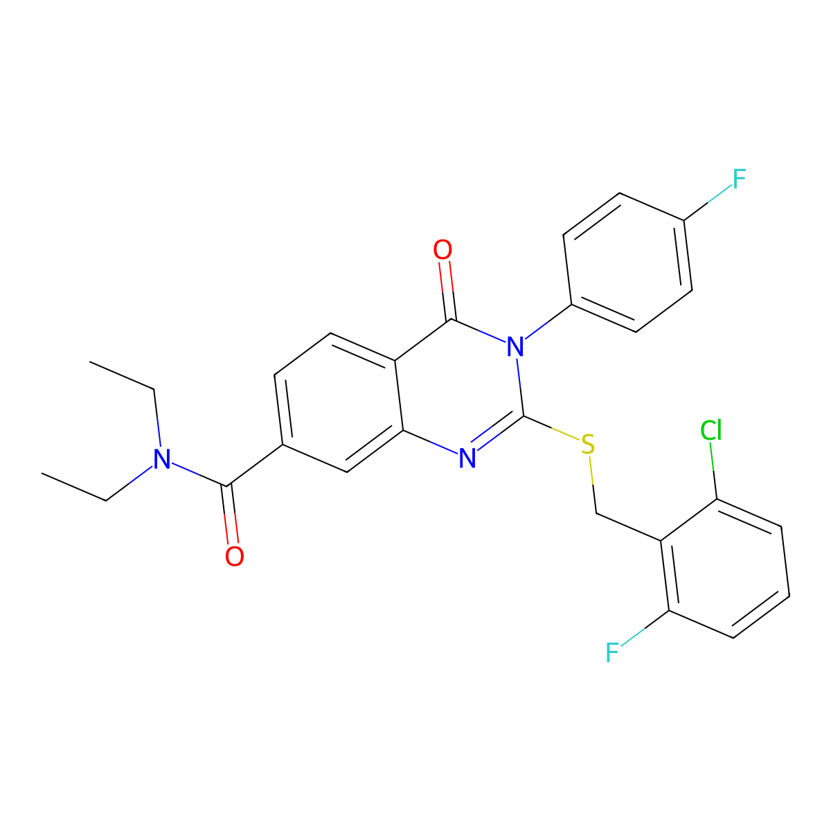 2-((2-chloro-6-fluorobenzyl)thio)-N,N-diethyl-3-(4-fluorophenyl)-4-oxo-3,4-dihydroquinazoline-7-carboxamide molecular structure, CAS 1115332-25-6
