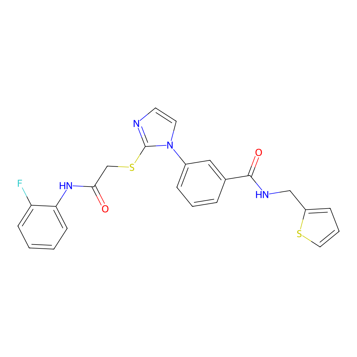 3-[2-({[(2-fluorophenyl)carbamoyl]methyl}sulfanyl)-1H-imidazol-1-yl]-N-[(thiophen-2-yl)methyl]benzamide molecular structure, CAS 1115335-83-5