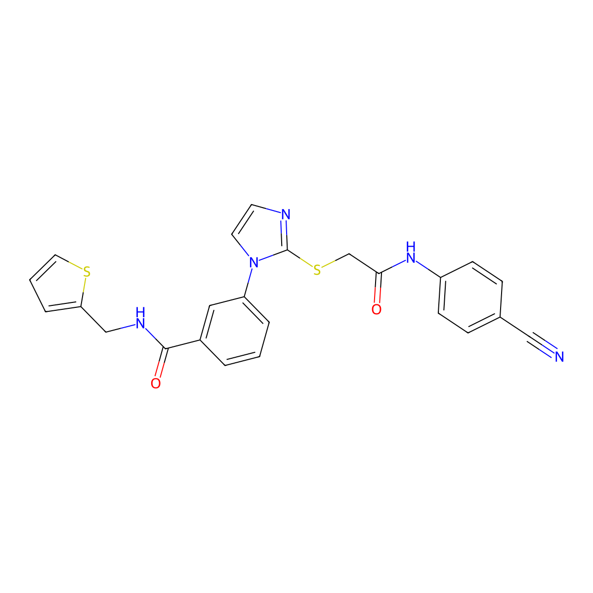 3-(2-((2-((4-cyanophenyl)amino)-2-oxoethyl)thio)-1H-imidazol-1-yl)-N-(thiophen-2-ylmethyl)benzamide molecular structure, CAS 1115335-86-8
