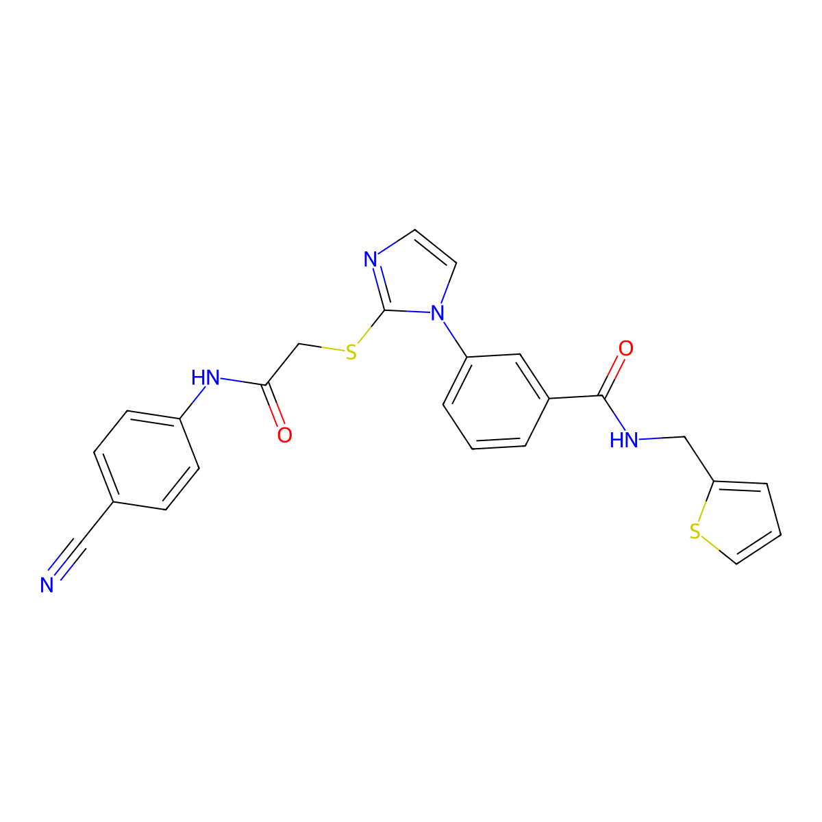 3-(2-((2-((4-cyanophenyl)amino)-2-oxoethyl)thio)-1H-imidazol-1-yl)-N-(thiophen-2-ylmethyl)benzamide molecular structure, CAS 1115335-86-8