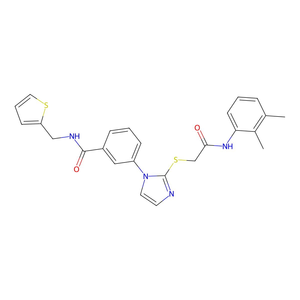 3-[2-({[(2,3-dimethylphenyl)carbamoyl]methyl}sulfanyl)-1H-imidazol-1-yl]-N-[(thiophen-2-yl)methyl]benzamide molecular structure, CAS 1115335-87-9
