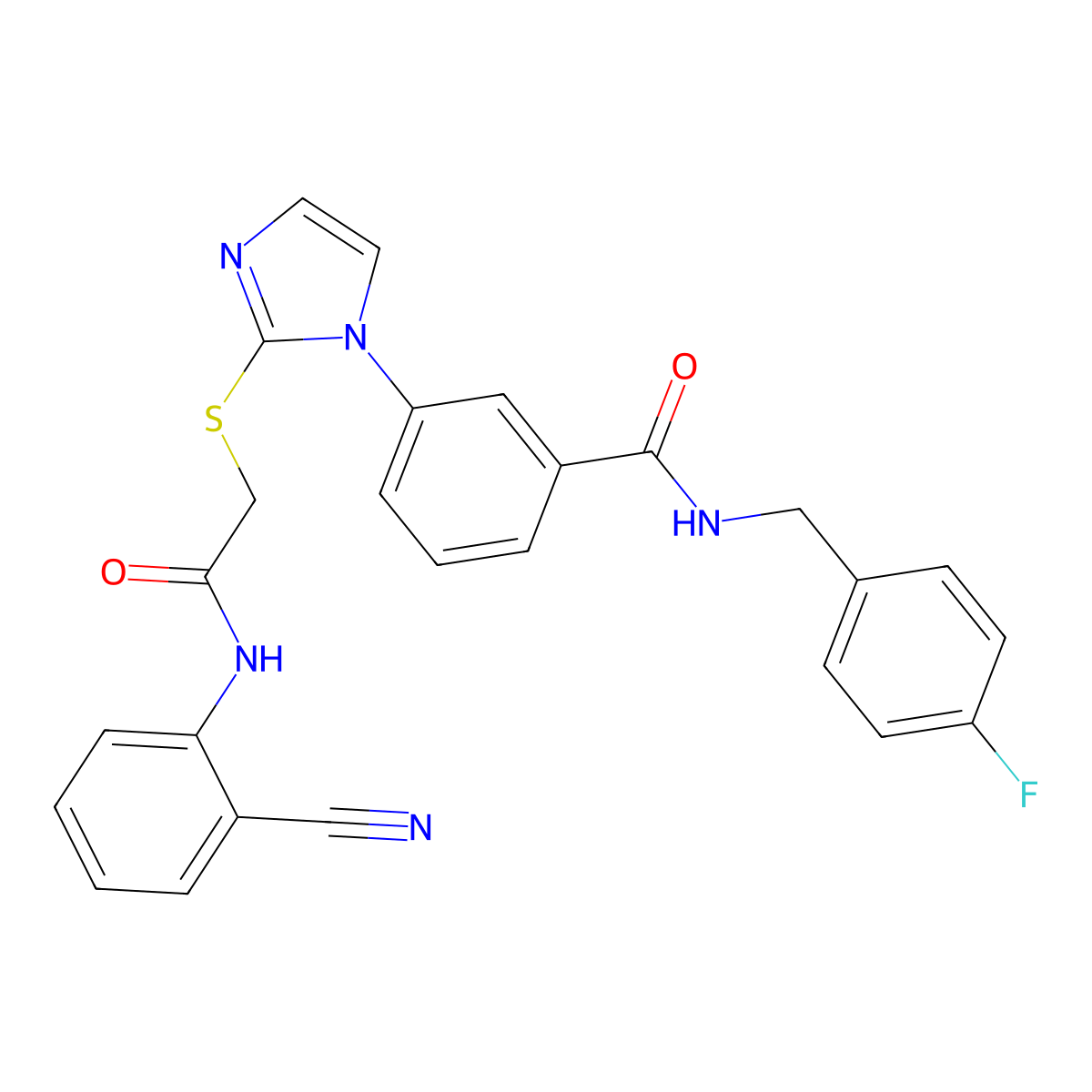 3-[2-({[(2-cyanophenyl)carbamoyl]methyl}sulfanyl)-1H-imidazol-1-yl]-N-[(4-fluorophenyl)methyl]benzamide molecular structure, CAS 1115335-95-9