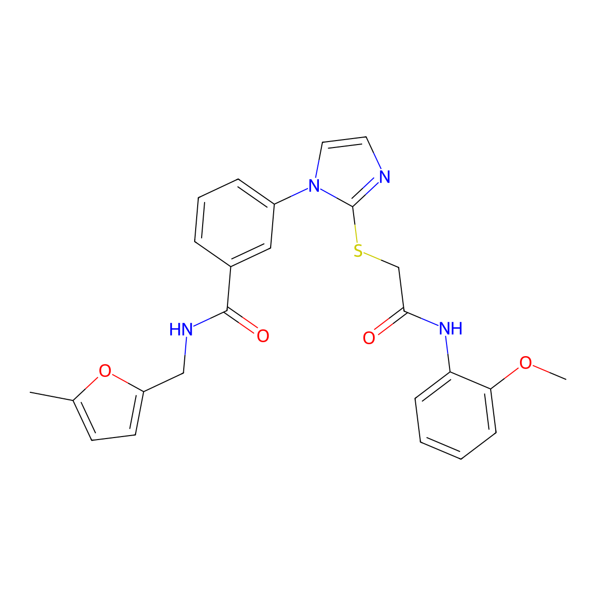 3-[2-({[(2-methoxyphenyl)carbamoyl]methyl}sulfanyl)-1H-imidazol-1-yl]-N-[(5-methylfuran-2-yl)methyl]benzamide molecular structure, CAS 1115336-03-2