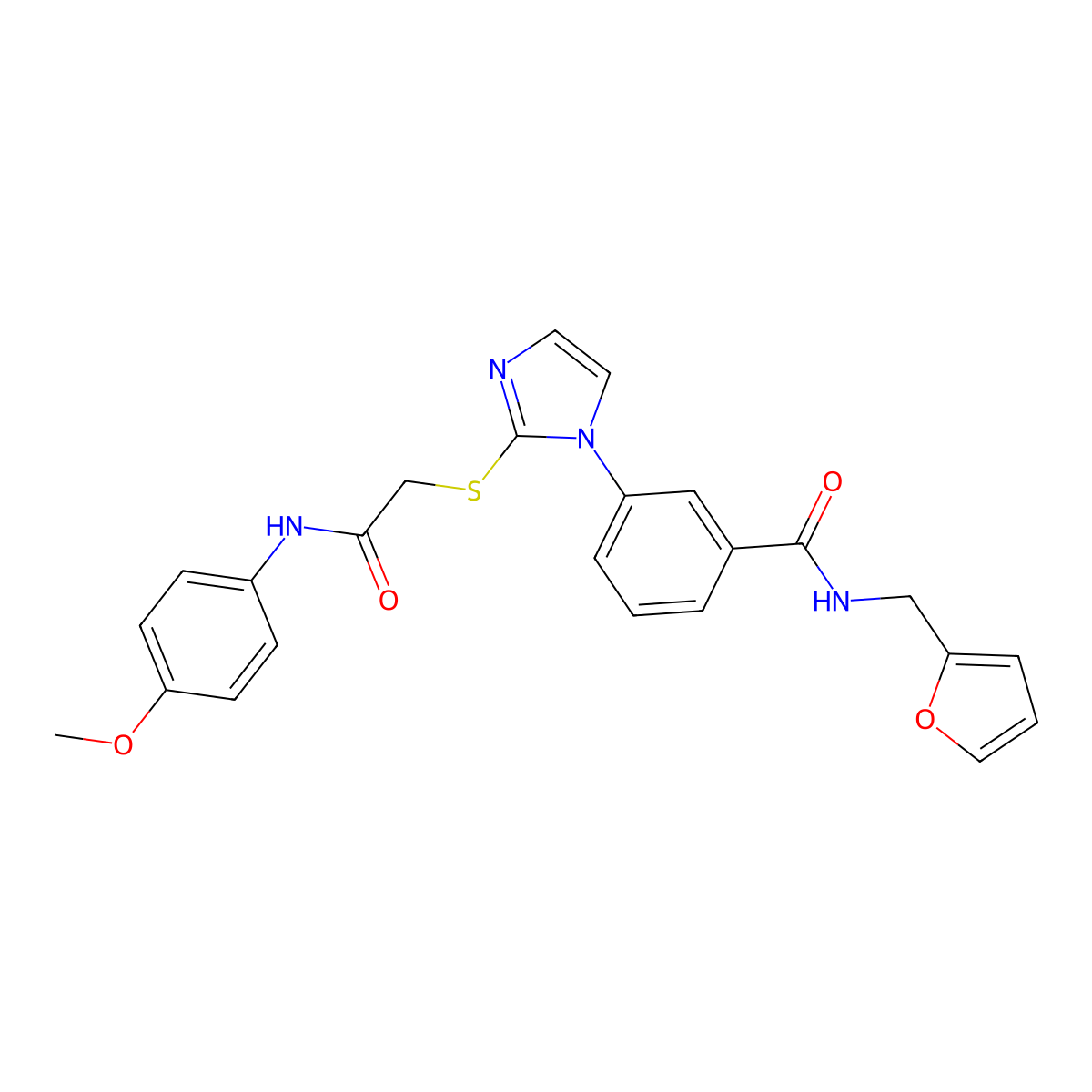 N-[(furan-2-yl)methyl]-3-[2-({[(4-methoxyphenyl)carbamoyl]methyl}sulfanyl)-1H-imidazol-1-yl]benzamide molecular structure, CAS 1115336-16-7