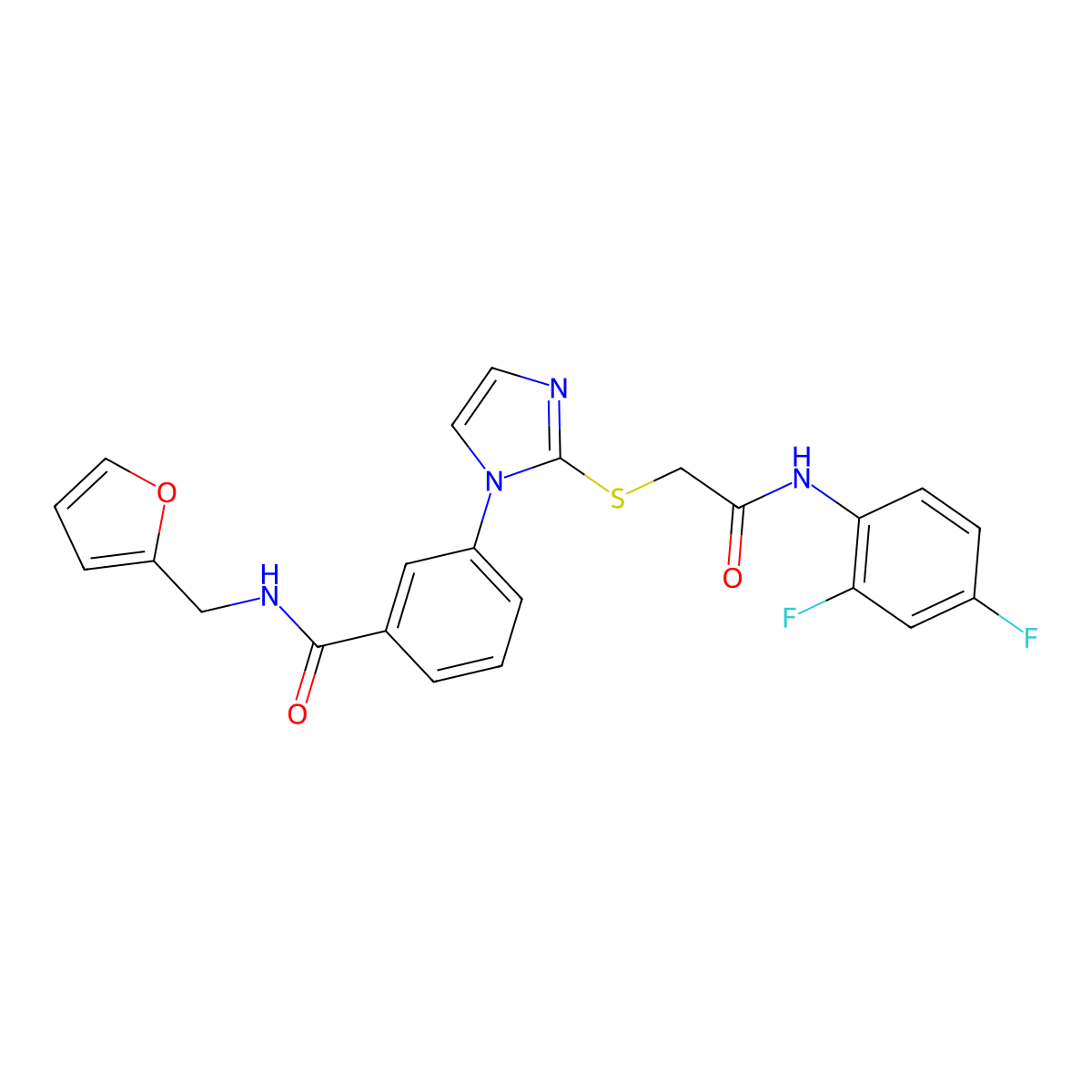 3-[2-({[(2,4-difluorophenyl)carbamoyl]methyl}sulfanyl)-1H-imidazol-1-yl]-N-[(furan-2-yl)methyl]benzamide molecular structure, CAS 1115336-19-0