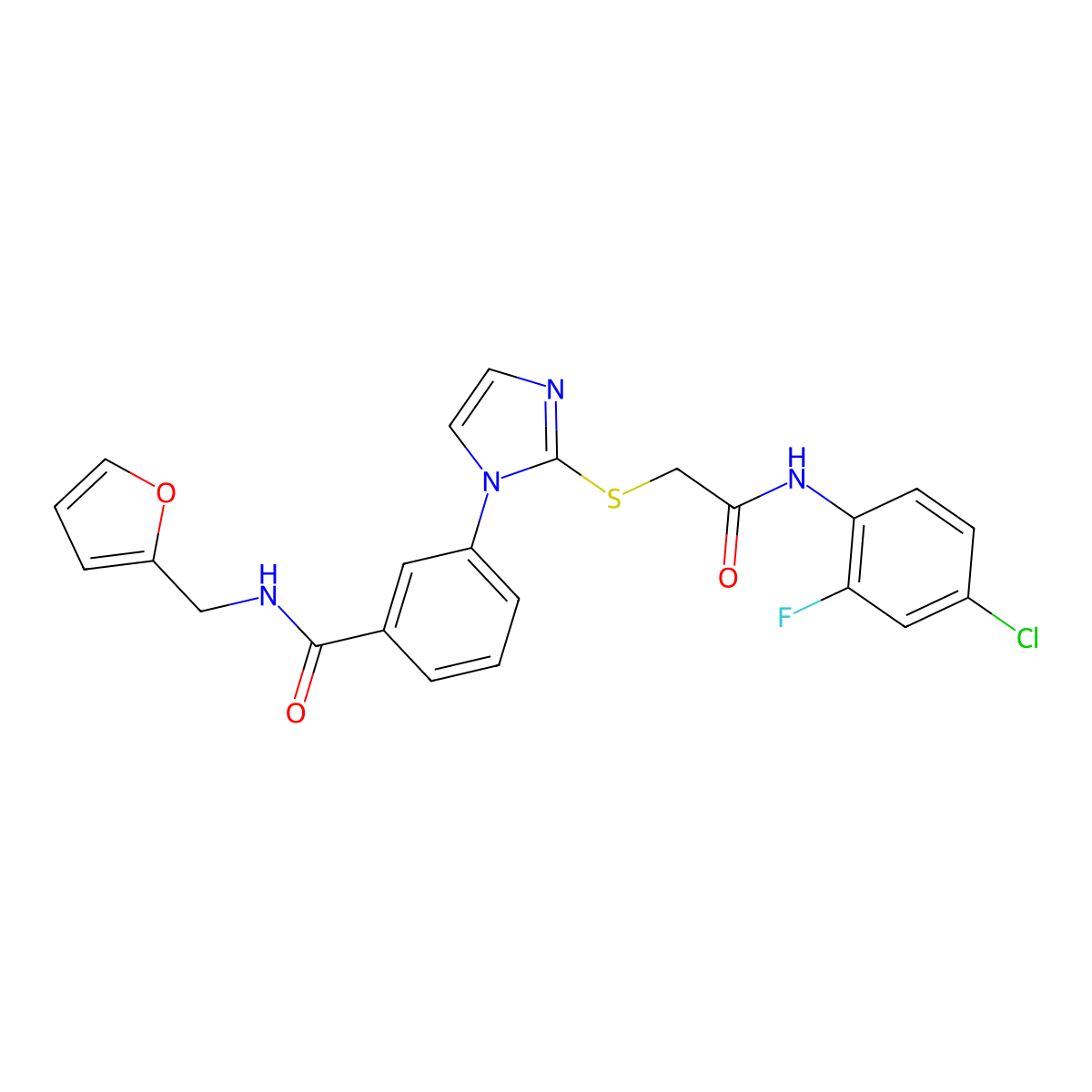 3-[2-({[(4-chloro-2-fluorophenyl)carbamoyl]methyl}sulfanyl)-1H-imidazol-1-yl]-N-[(furan-2-yl)methyl]benzamide molecular structure, CAS 1115336-20-3