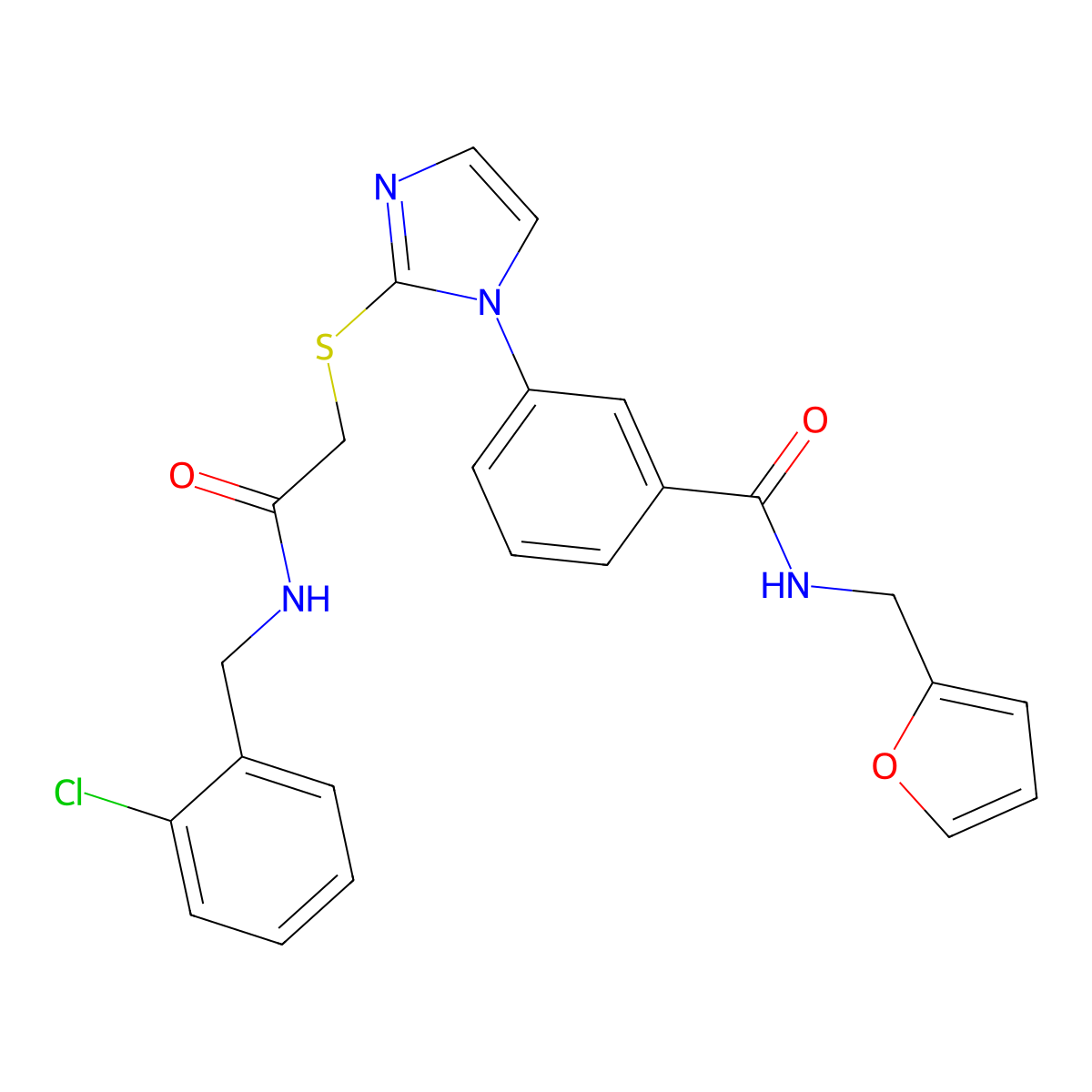 3-{2-[({[(2-chlorophenyl)methyl]carbamoyl}methyl)sulfanyl]-1H-imidazol-1-yl}-N-[(furan-2-yl)methyl]benzamide molecular structure, CAS 1115336-23-6