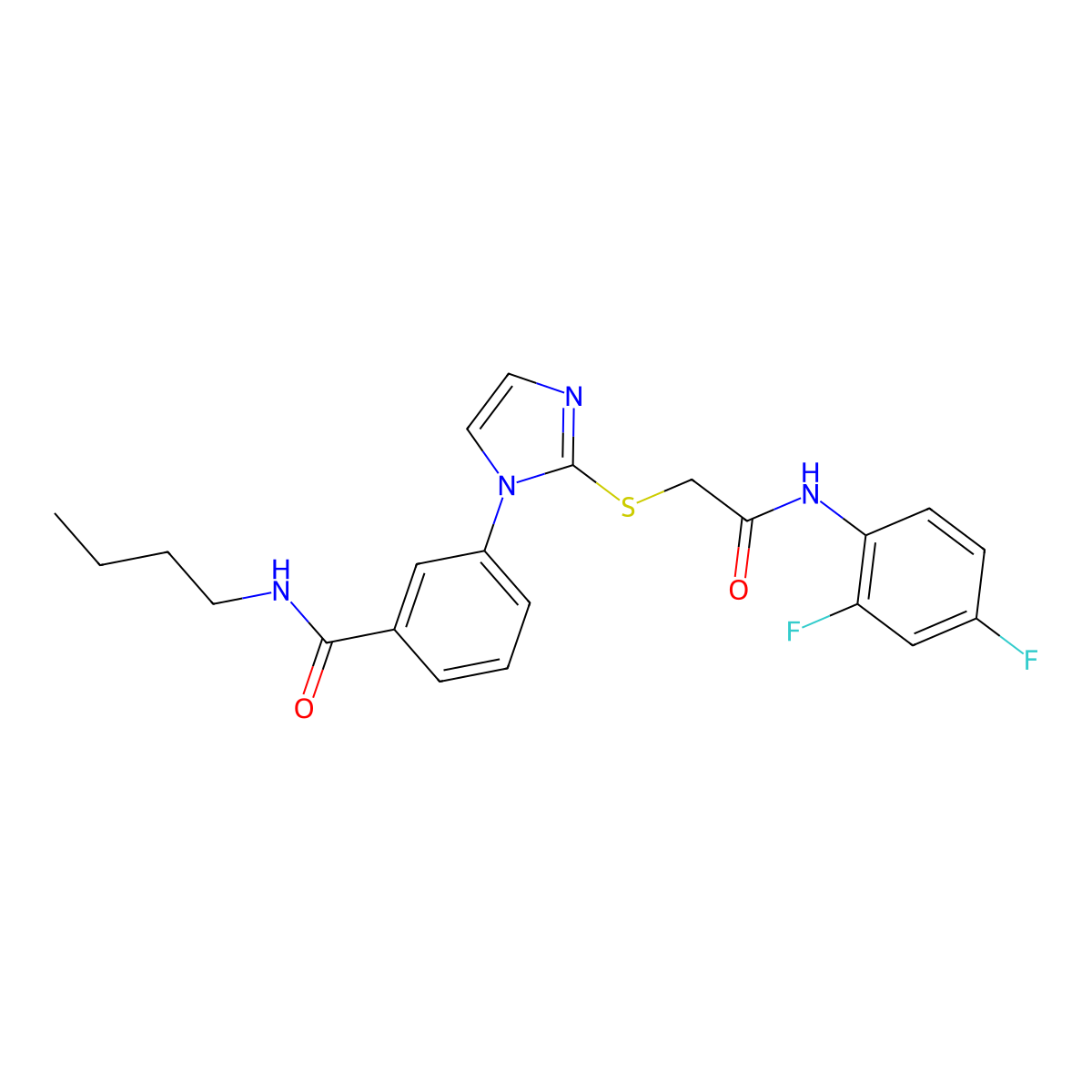 N-butyl-3-[2-({[(2,4-difluorophenyl)carbamoyl]methyl}sulfanyl)-1H-imidazol-1-yl]benzamide molecular structure, CAS 1115336-32-7