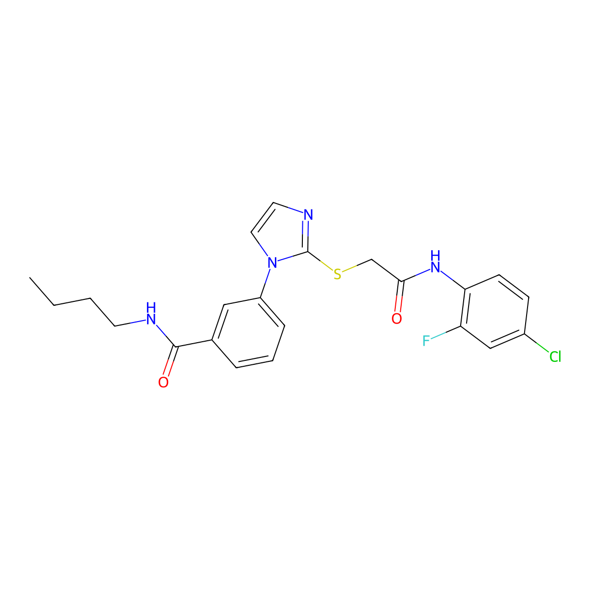 N-butyl-3-[2-({[(4-chloro-2-fluorophenyl)carbamoyl]methyl}sulfanyl)-1H-imidazol-1-yl]benzamide molecular structure, CAS 1115336-34-9