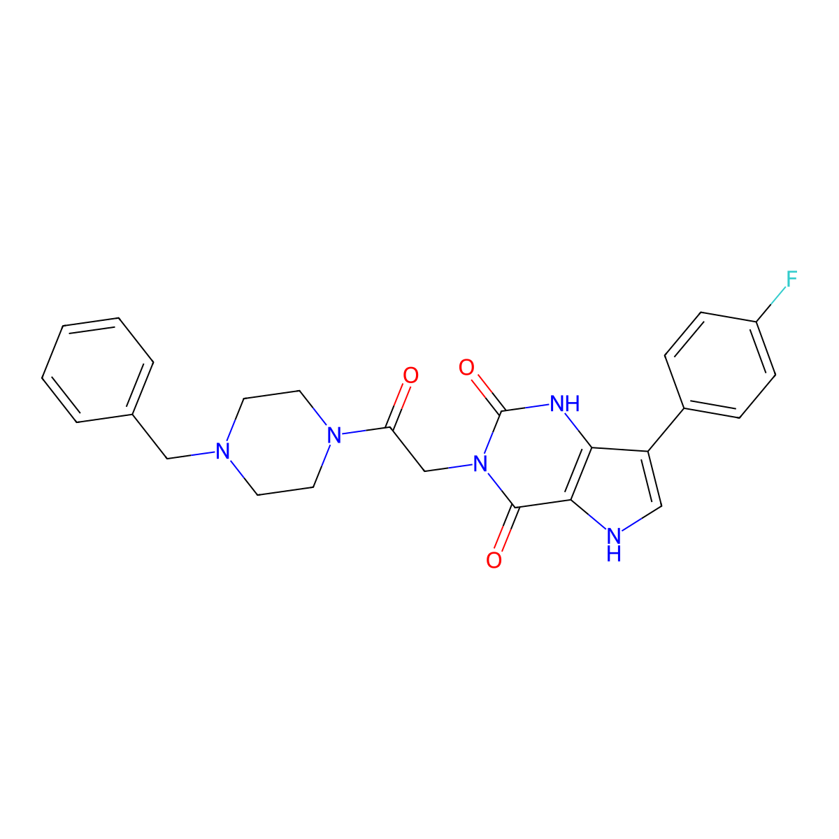 3-(2-(4-benzylpiperazin-1-yl)-2-oxoethyl)-7-(4-fluorophenyl)-1H-pyrrolo[3,2-d]pyrimidine-2,4(3H,5H)-dione molecular structure, CAS 1115336-57-6