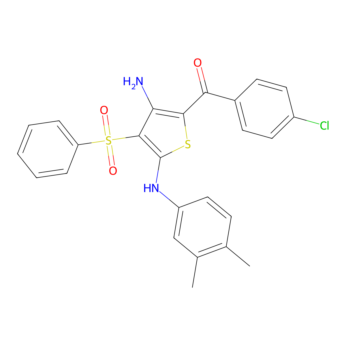 3-(benzenesulfonyl)-5-(4-chlorobenzoyl)-N2-(3,4-dimethylphenyl)thiophene-2,4-diamine molecular structure, CAS 1115337-64-8