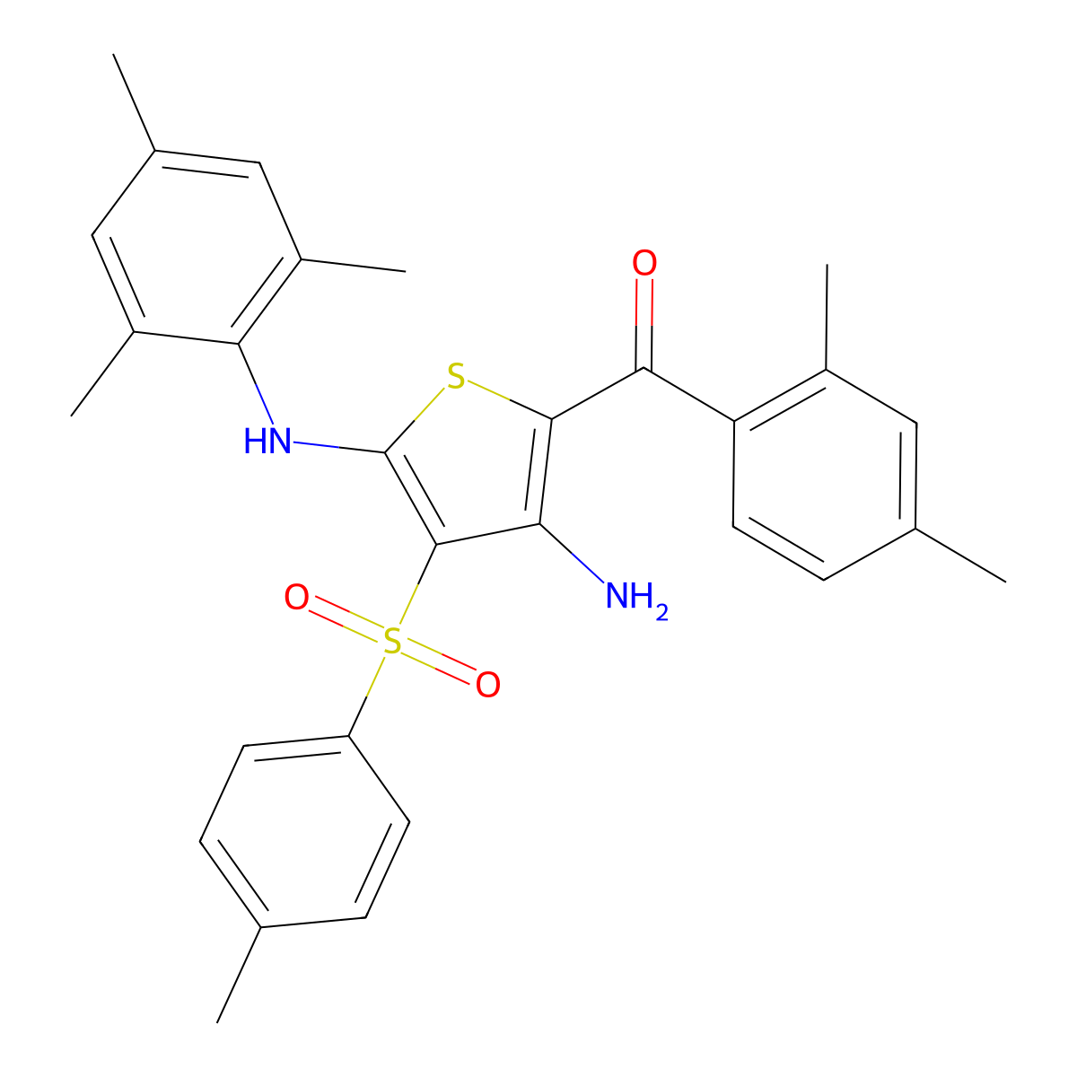 (3-Amino-5-(mesitylamino)-4-tosylthiophen-2-yl)(2,4-dimethylphenyl)methanone molecular structure, CAS 1115337-69-3