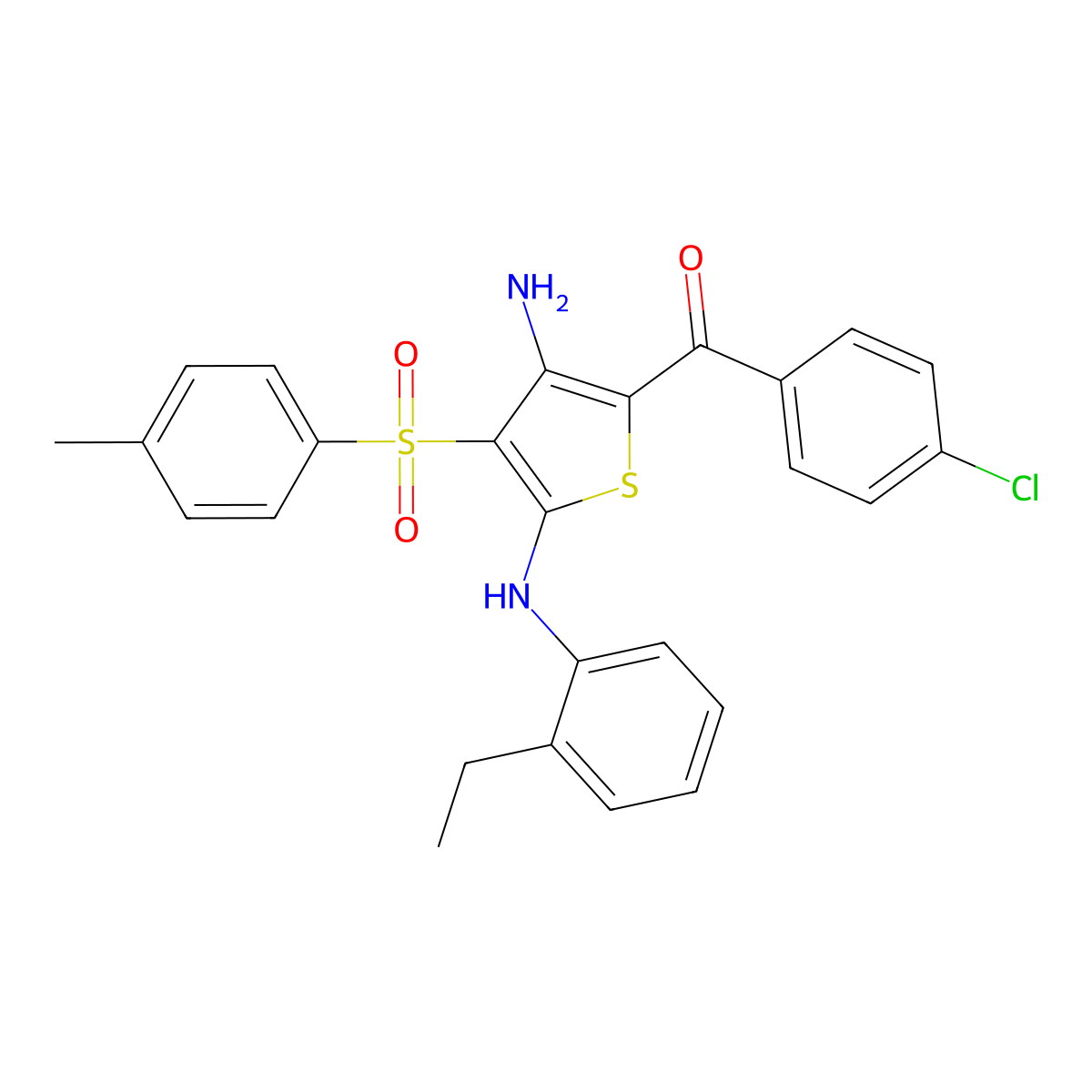 (3-Amino-5-((2-ethylphenyl)amino)-4-tosylthiophen-2-yl)(4-chlorophenyl)methanone molecular structure, CAS 1115337-82-0