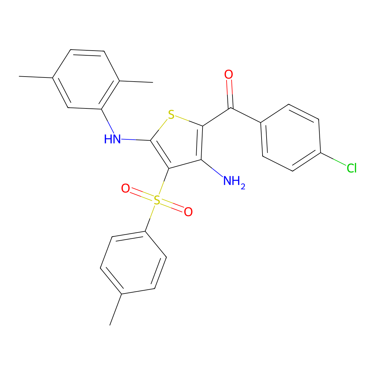 (3-Amino-5-((2,5-dimethylphenyl)amino)-4-tosylthiophen-2-yl)(4-chlorophenyl)methanone molecular structure, CAS 1115337-84-2