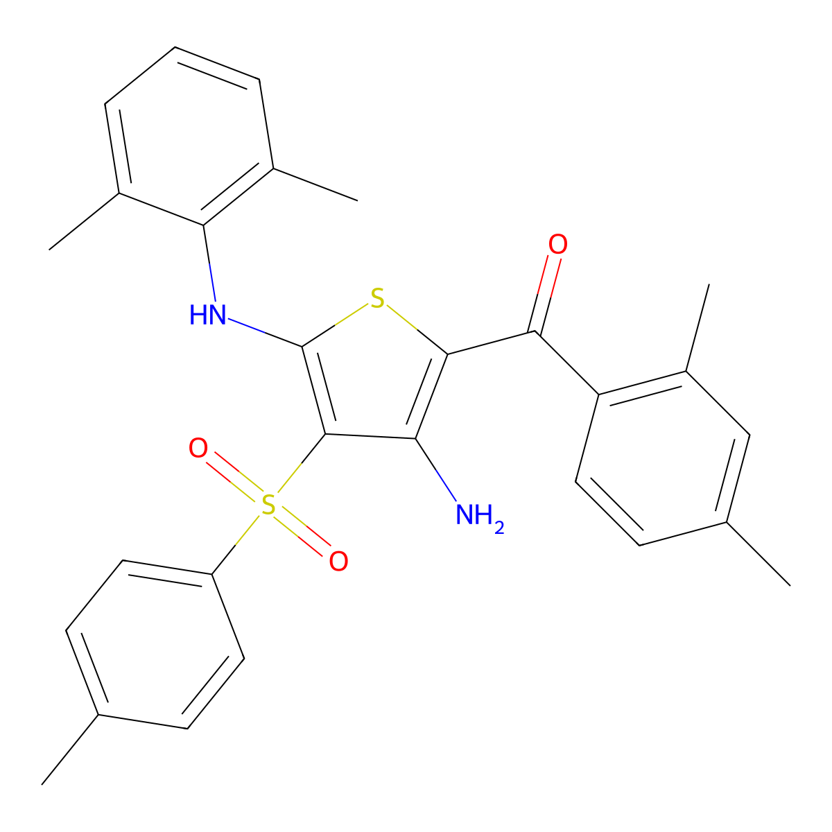 (3-Amino-5-((2,6-dimethylphenyl)amino)-4-tosylthiophen-2-yl)(2,4-dimethylphenyl)methanone molecular structure, CAS 1115337-86-4