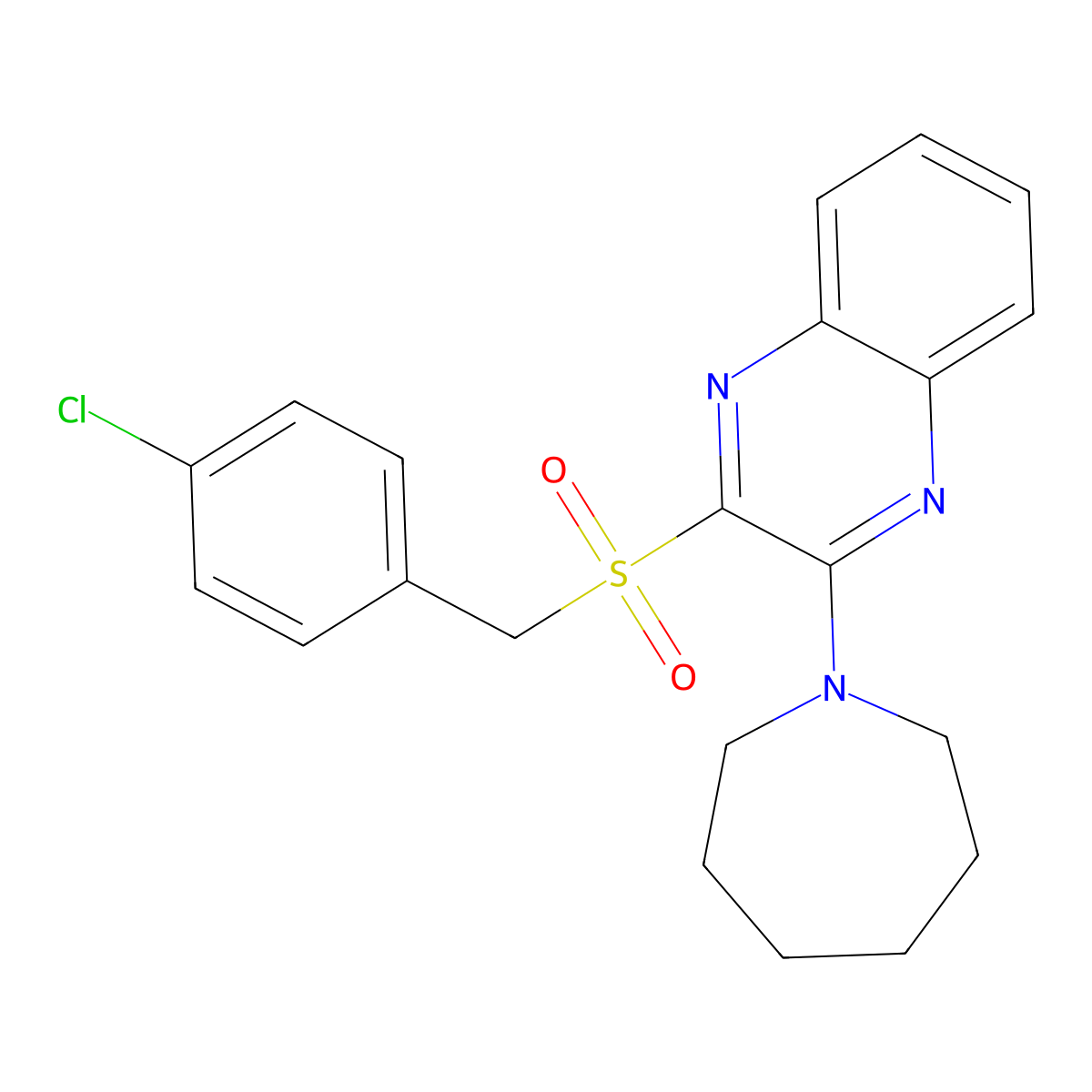 2-(Azepan-1-yl)-3-((4-chlorobenzyl)sulfonyl)quinoxaline molecular structure, CAS 1115338-24-3