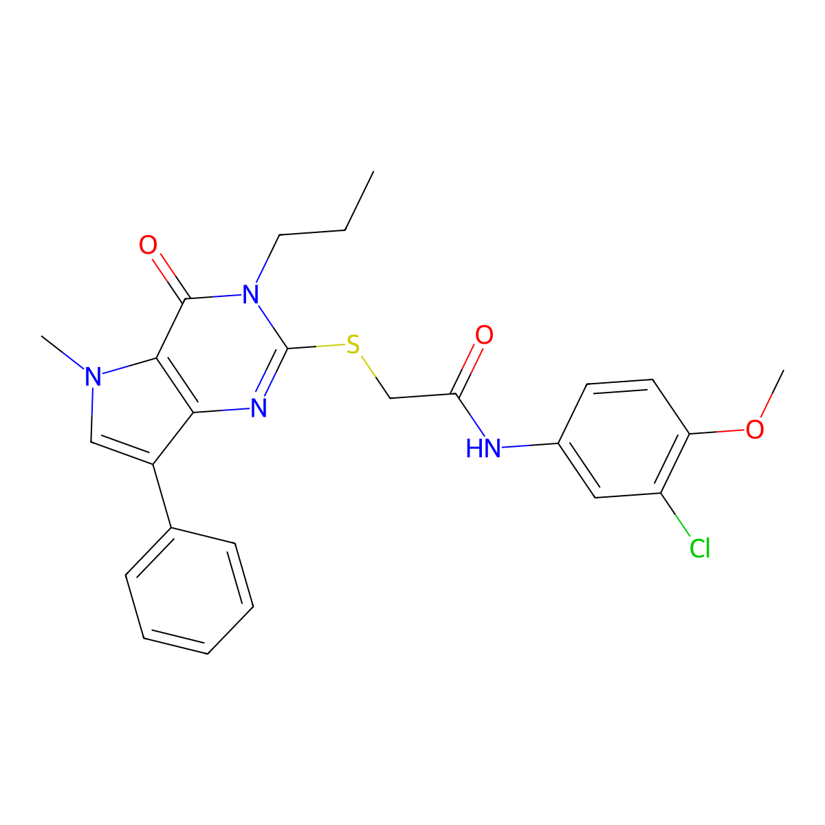 N-(3-chloro-4-methoxyphenyl)-2-((5-methyl-4-oxo-7-phenyl-3-propyl-4,5-dihydro-3H-pyrrolo[3,2-d]pyrimidin-2-yl)thio)acetamide molecular structure, CAS 1115338-34-5
