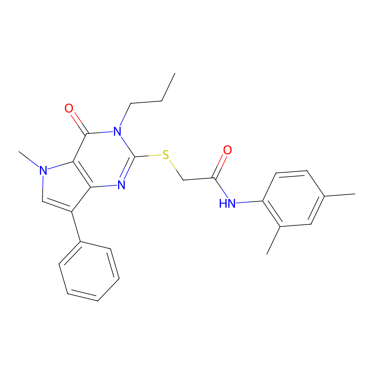 N-(2,4-dimethylphenyl)-2-((5-methyl-4-oxo-7-phenyl-3-propyl-4,5-dihydro-3H-pyrrolo[3,2-d]pyrimidin-2-yl)thio)acetamide molecular structure, CAS 1115338-36-7