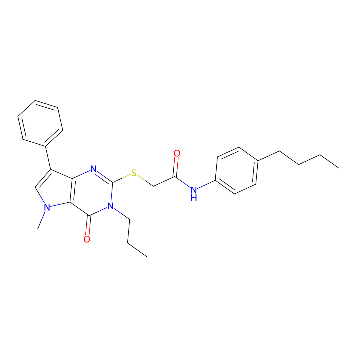 N-(4-butylphenyl)-2-((5-methyl-4-oxo-7-phenyl-3-propyl-4,5-dihydro-3H-pyrrolo[3,2-d]pyrimidin-2-yl)thio)acetamide molecular structure, CAS 1115338-41-4