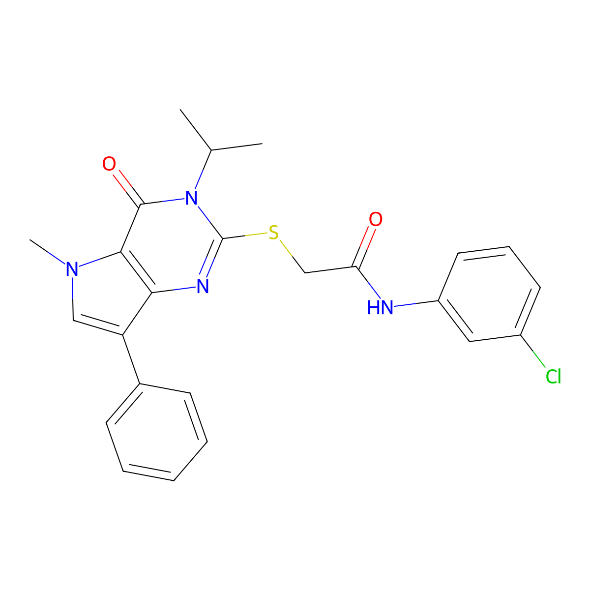 N-(3-chlorophenyl)-2-((3-isopropyl-5-methyl-4-oxo-7-phenyl-4,5-dihydro-3H-pyrrolo[3,2-d]pyrimidin-2-yl)thio)acetamide molecular structure, CAS 1115338-44-7
