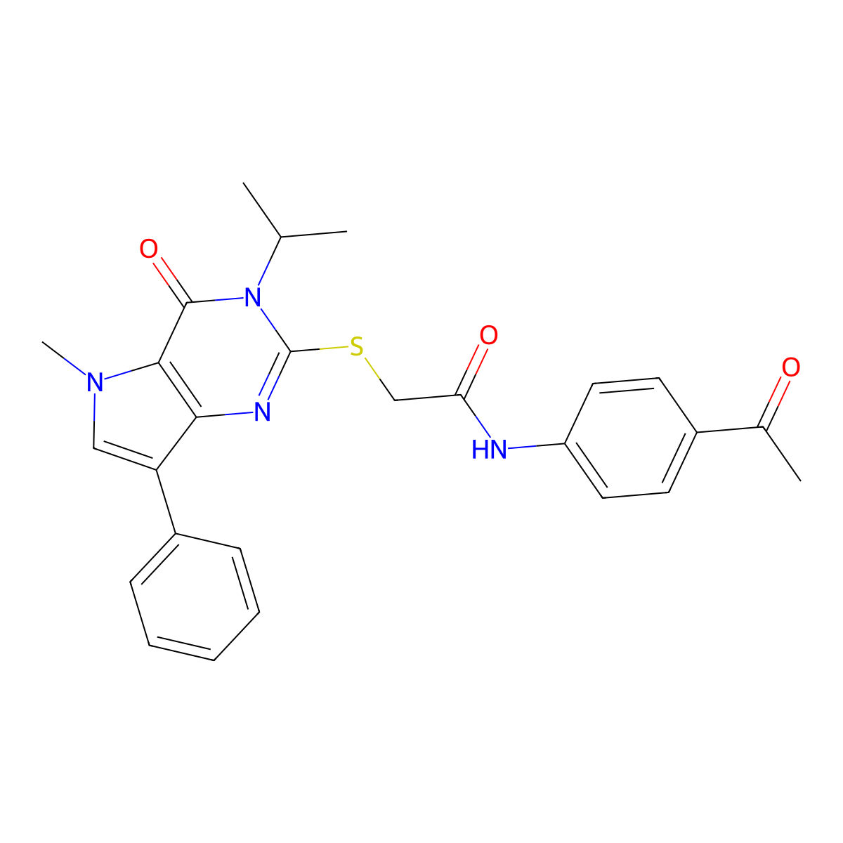 N-(4-acetylphenyl)-2-((3-isopropyl-5-methyl-4-oxo-7-phenyl-4,5-dihydro-3H-pyrrolo[3,2-d]pyrimidin-2-yl)thio)acetamide molecular structure, CAS 1115338-45-8