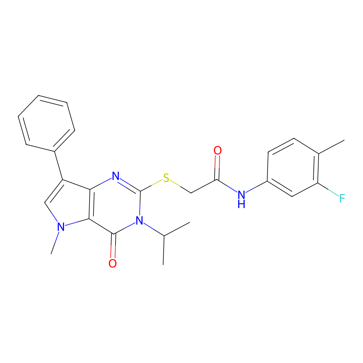 N-(3-fluoro-4-methylphenyl)-2-((3-isopropyl-5-methyl-4-oxo-7-phenyl-4,5-dihydro-3H-pyrrolo[3,2-d]pyrimidin-2-yl)thio)acetamide molecular structure, CAS 1115338-49-2