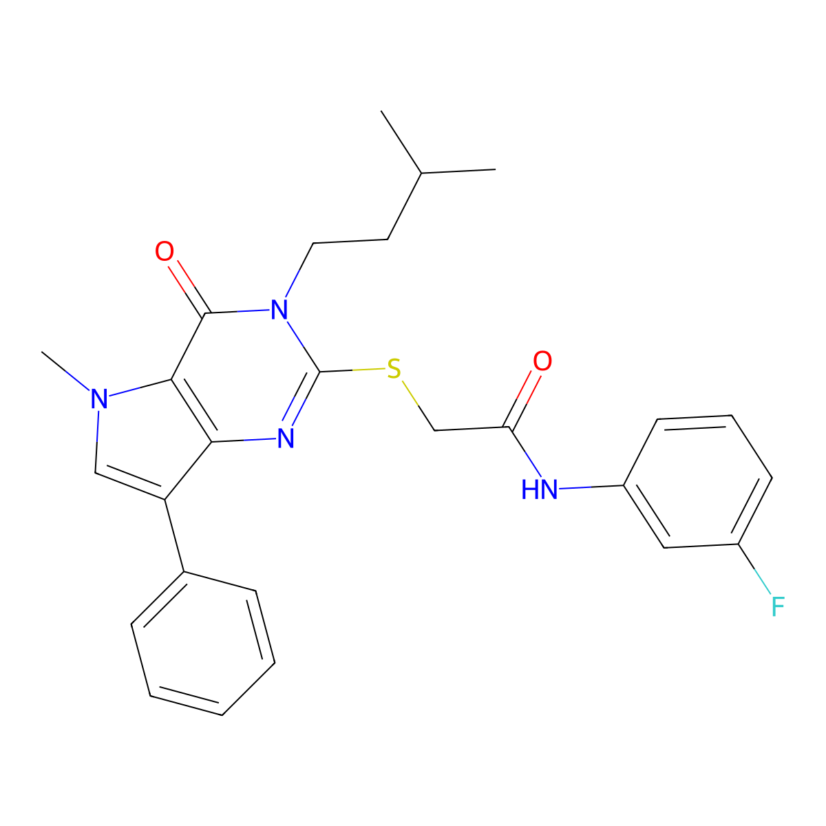 N-(3-fluorophenyl)-2-((3-isopentyl-5-methyl-4-oxo-7-phenyl-4,5-dihydro-3H-pyrrolo[3,2-d]pyrimidin-2-yl)thio)acetamide molecular structure, CAS 1115338-54-9
