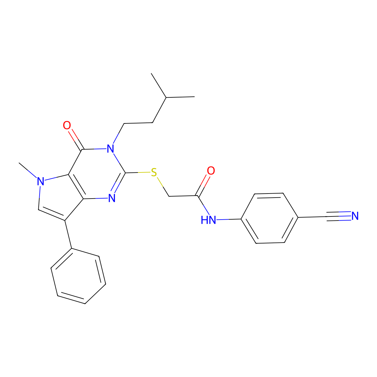 N-(4-cyanophenyl)-2-((3-isopentyl-5-methyl-4-oxo-7-phenyl-4,5-dihydro-3H-pyrrolo[3,2-d]pyrimidin-2-yl)thio)acetamide molecular structure, CAS 1115338-56-1