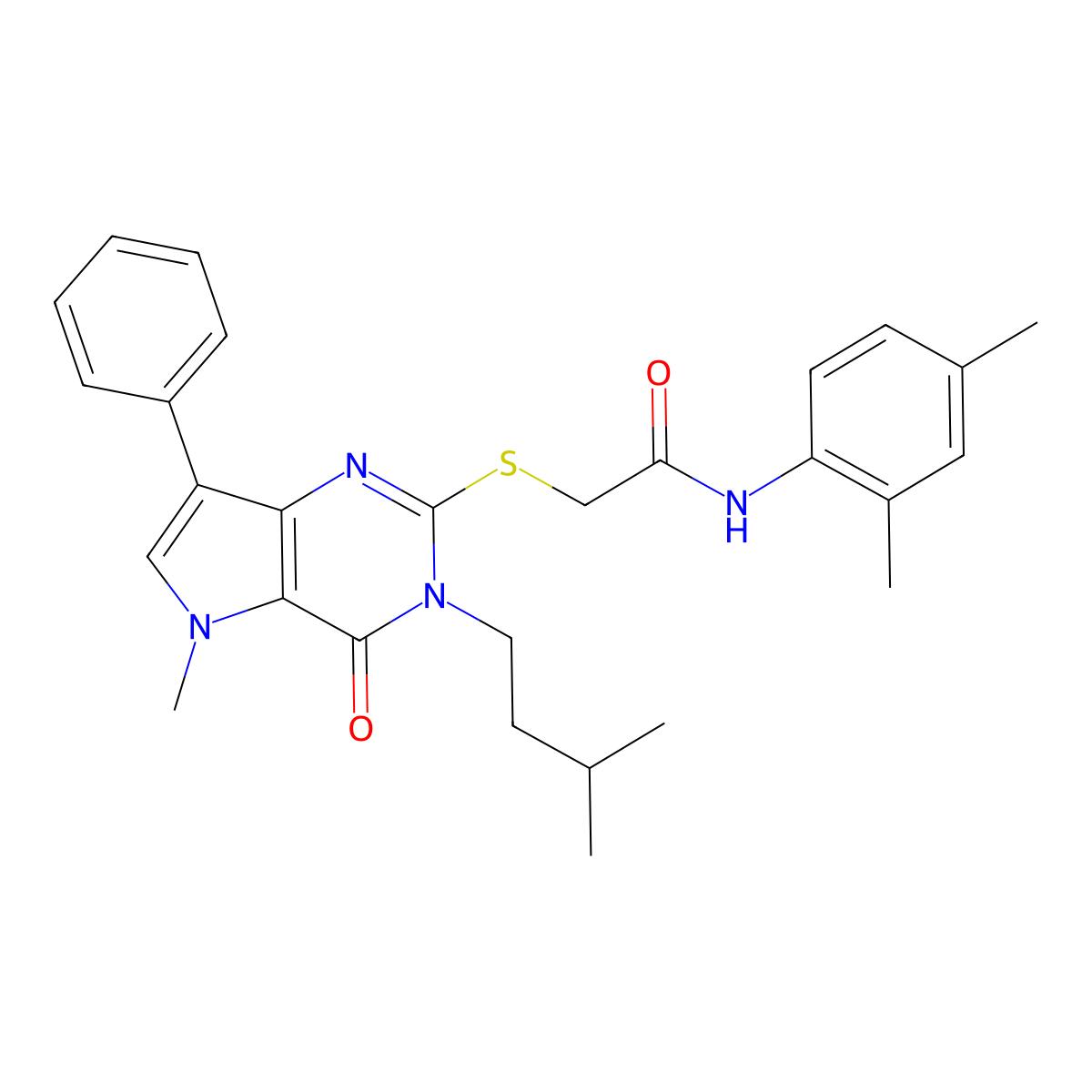 N-(2,4-dimethylphenyl)-2-((3-isopentyl-5-methyl-4-oxo-7-phenyl-4,5-dihydro-3H-pyrrolo[3,2-d]pyrimidin-2-yl)thio)acetamide molecular structure, CAS 1115338-57-2