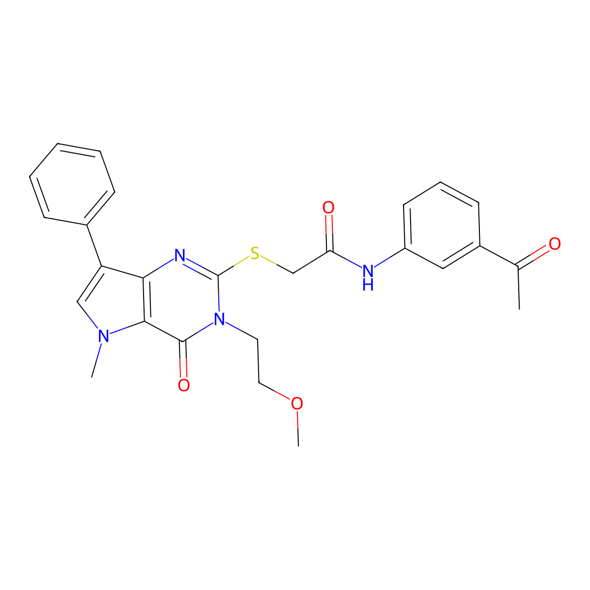 N-(3-acetylphenyl)-2-((3-(2-methoxyethyl)-5-methyl-4-oxo-7-phenyl-4,5-dihydro-3H-pyrrolo[3,2-d]pyrimidin-2-yl)thio)acetamide molecular structure, CAS 1115338-59-4