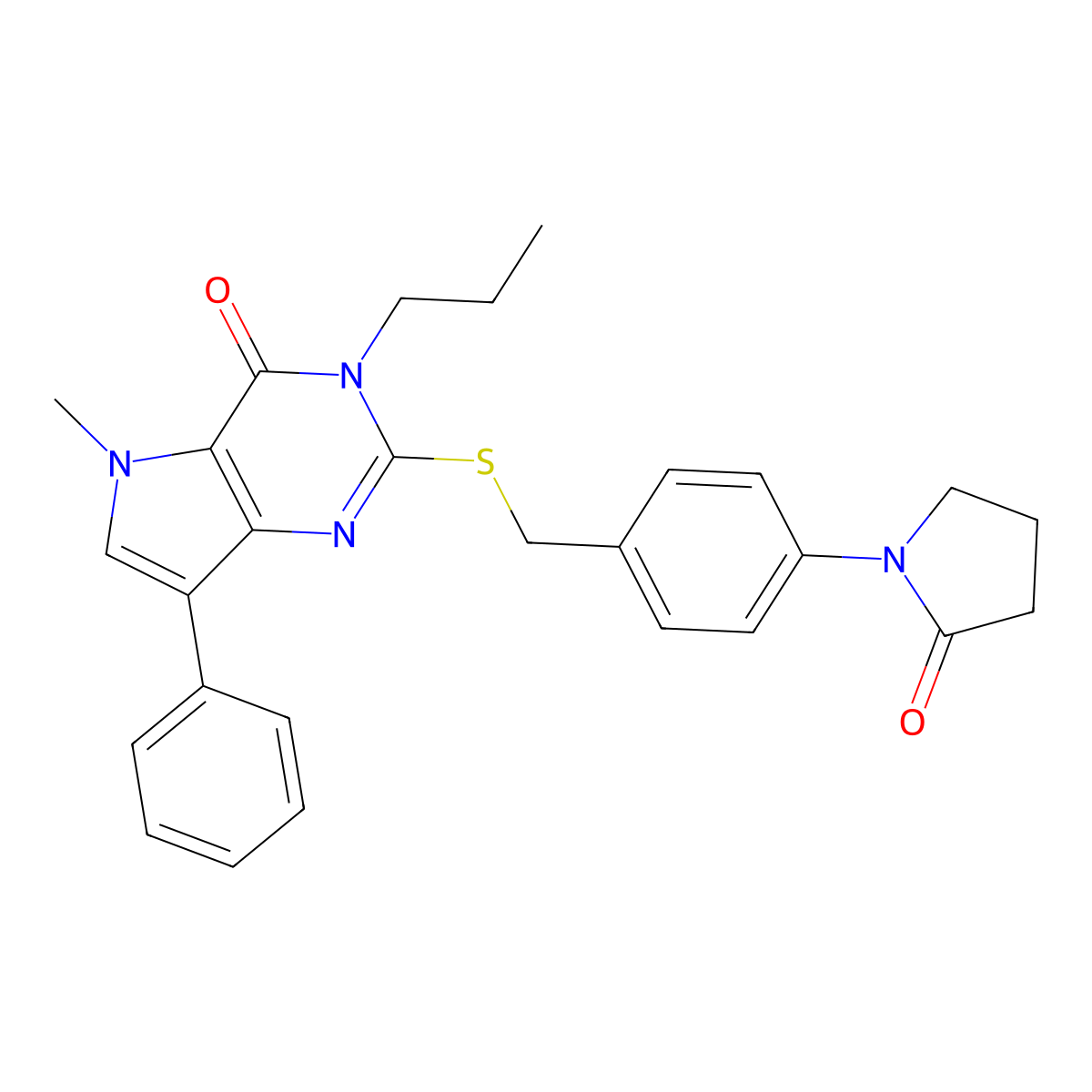 1-{4-[({5-methyl-4-oxo-7-phenyl-3-propyl-3H,4H,5H-pyrrolo[3,2-d]pyrimidin-2-yl}sulfanyl)methyl]phenyl}pyrrolidin-2-one molecular structure, CAS 1115338-66-3