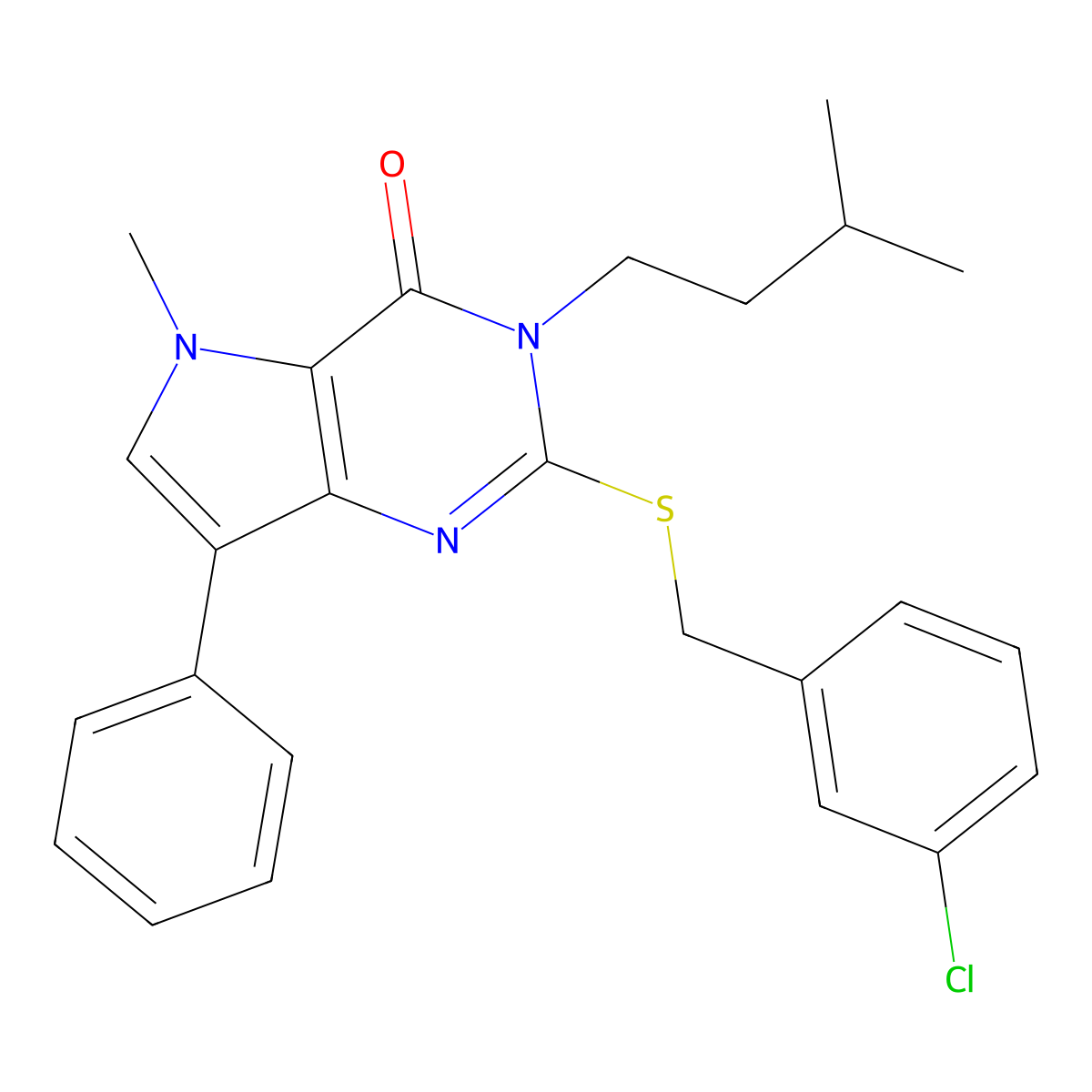 2-((3-chlorobenzyl)thio)-3-isopentyl-5-methyl-7-phenyl-3H-pyrrolo[3,2-d]pyrimidin-4(5H)-one molecular structure, CAS 1115338-83-4
