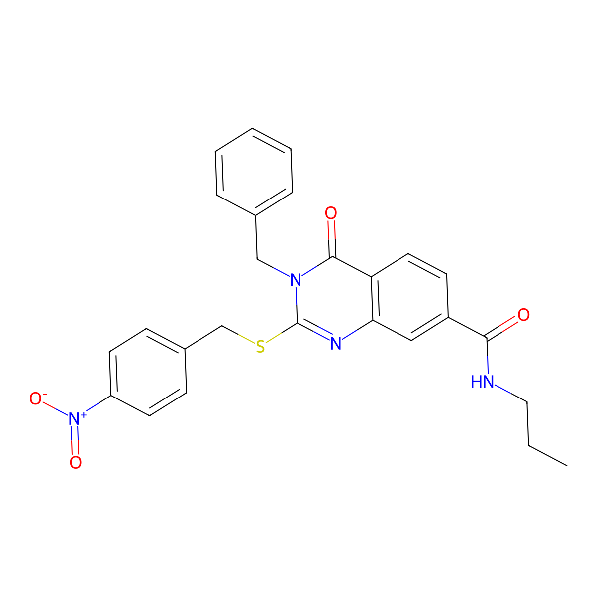 3-benzyl-2-((4-nitrobenzyl)thio)-4-oxo-N-propyl-3,4-dihydroquinazoline-7-carboxamide molecular structure, CAS 1115342-56-7