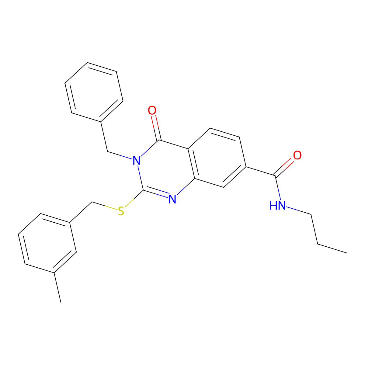 3-benzyl-2-((3-methylbenzyl)thio)-4-oxo-N-propyl-3,4-dihydroquinazoline-7-carboxamide molecular structure, CAS 1115342-57-8