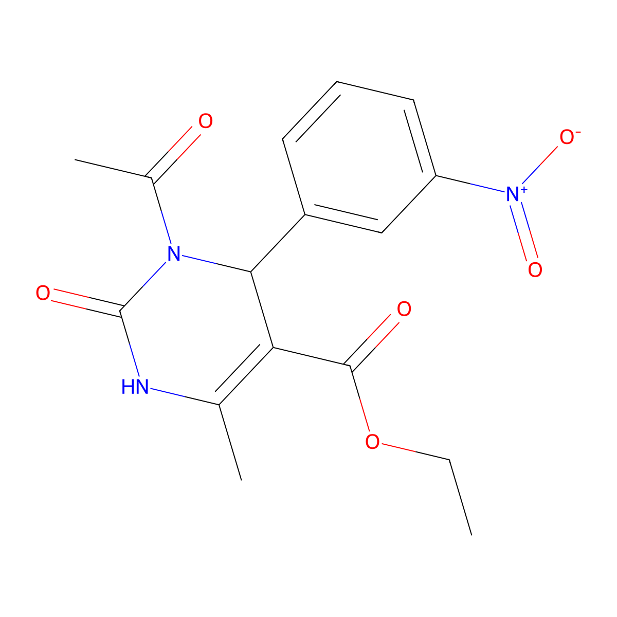 Ethyl 1-acetyl-1,2,3,6-tetrahydro-4-methyl-6-(3-nitrophenyl)-2-oxo-5-pyrimidinecarboxylate molecular structure, CAS 111535-67-2