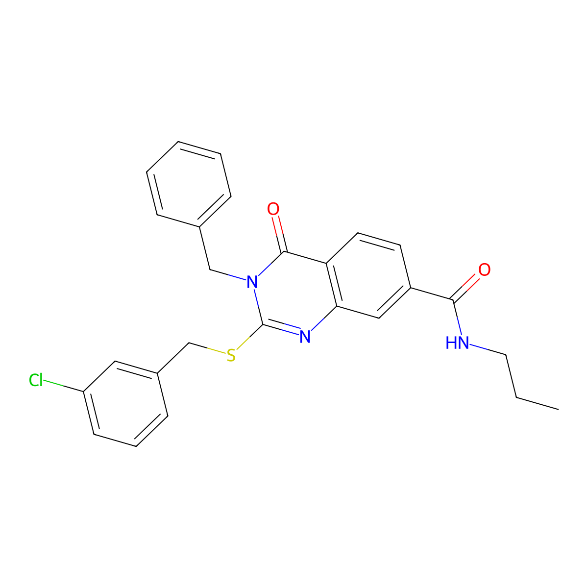 3-benzyl-2-((3-chlorobenzyl)thio)-4-oxo-N-propyl-3,4-dihydroquinazoline-7-carboxamide molecular structure, CAS 1115350-46-3