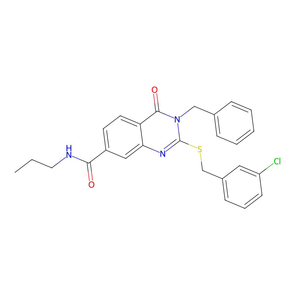 3-benzyl-2-((3-chlorobenzyl)thio)-4-oxo-N-propyl-3,4-dihydroquinazoline-7-carboxamide molecular structure, CAS 1115350-46-3