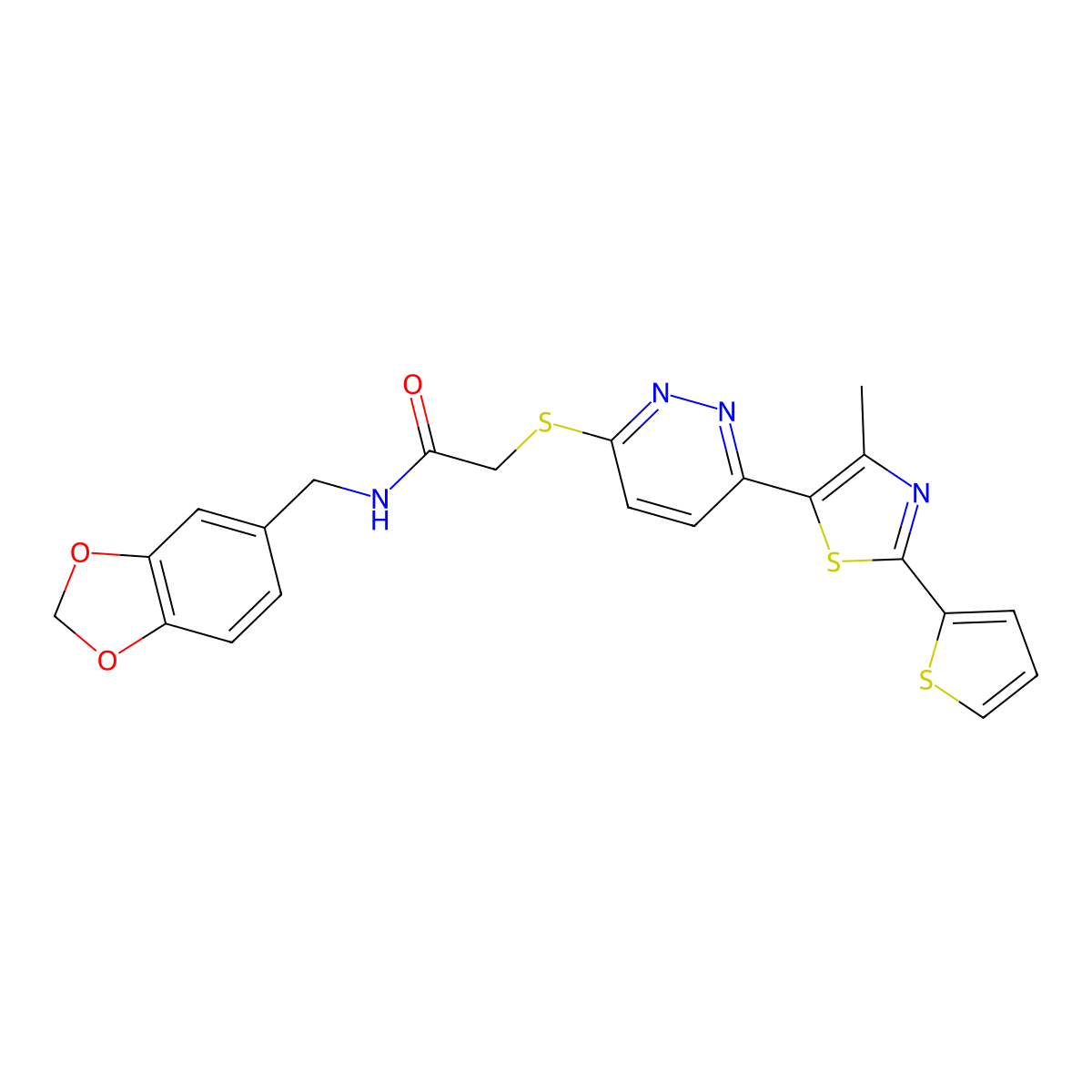 N-(benzo[d][1,3]dioxol-5-ylmethyl)-2-((6-(4-methyl-2-(thiophen-2-yl)thiazol-5-yl)pyridazin-3-yl)thio)acetamide molecular structure, CAS 1115356-70-1