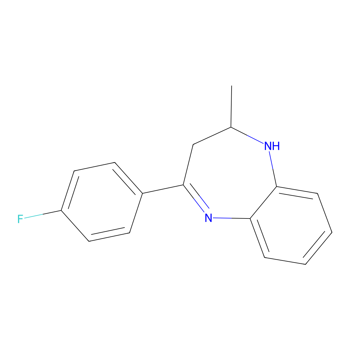 1H-1,5-Benzodiazepine, 4-(4-fluorophenyl)-2,3-dihydro-2-methyl- molecular structure, CAS 111536-74-4
