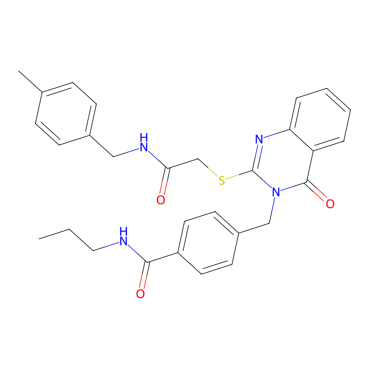 4-({2-[({[(4-methylphenyl)methyl]carbamoyl}methyl)sulfanyl]-4-oxo-3,4-dihydroquinazolin-3-yl}methyl)-N-propylbenzamide molecular structure, CAS 1115360-09-2