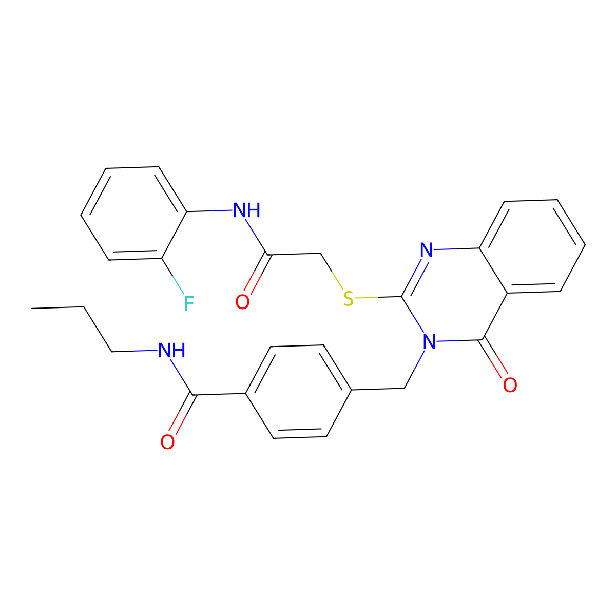 4-((2-((2-((2-fluorophenyl)amino)-2-oxoethyl)thio)-4-oxoquinazolin-3(4H)-yl)methyl)-N-propylbenzamide molecular structure, CAS 1115360-13-8