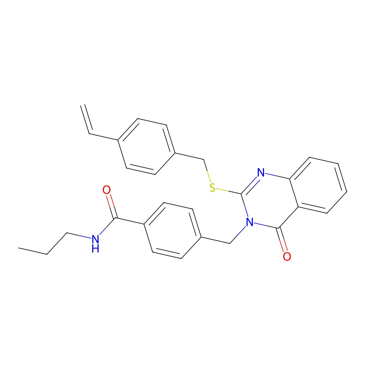 4-((4-oxo-2-((4-vinylbenzyl)thio)quinazolin-3(4H)-yl)methyl)-N-propylbenzamide molecular structure, CAS 1115360-14-9