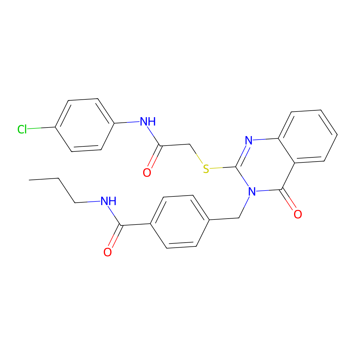 4-((2-((2-((4-chlorophenyl)amino)-2-oxoethyl)thio)-4-oxoquinazolin-3(4H)-yl)methyl)-N-propylbenzamide molecular structure, CAS 1115360-15-0