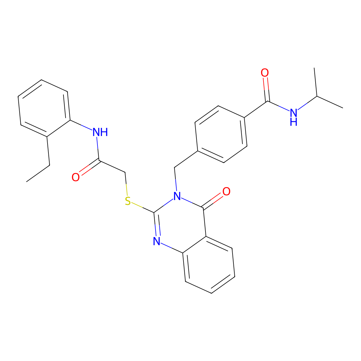 4-((2-((2-((2-ethylphenyl)amino)-2-oxoethyl)thio)-4-oxoquinazolin-3(4H)-yl)methyl)-N-isopropylbenzamide molecular structure, CAS 1115360-22-9