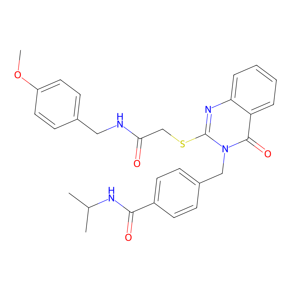 N-isopropyl-4-((2-((2-((4-methoxybenzyl)amino)-2-oxoethyl)thio)-4-oxoquinazolin-3(4H)-yl)methyl)benzamide molecular structure, CAS 1115360-29-6